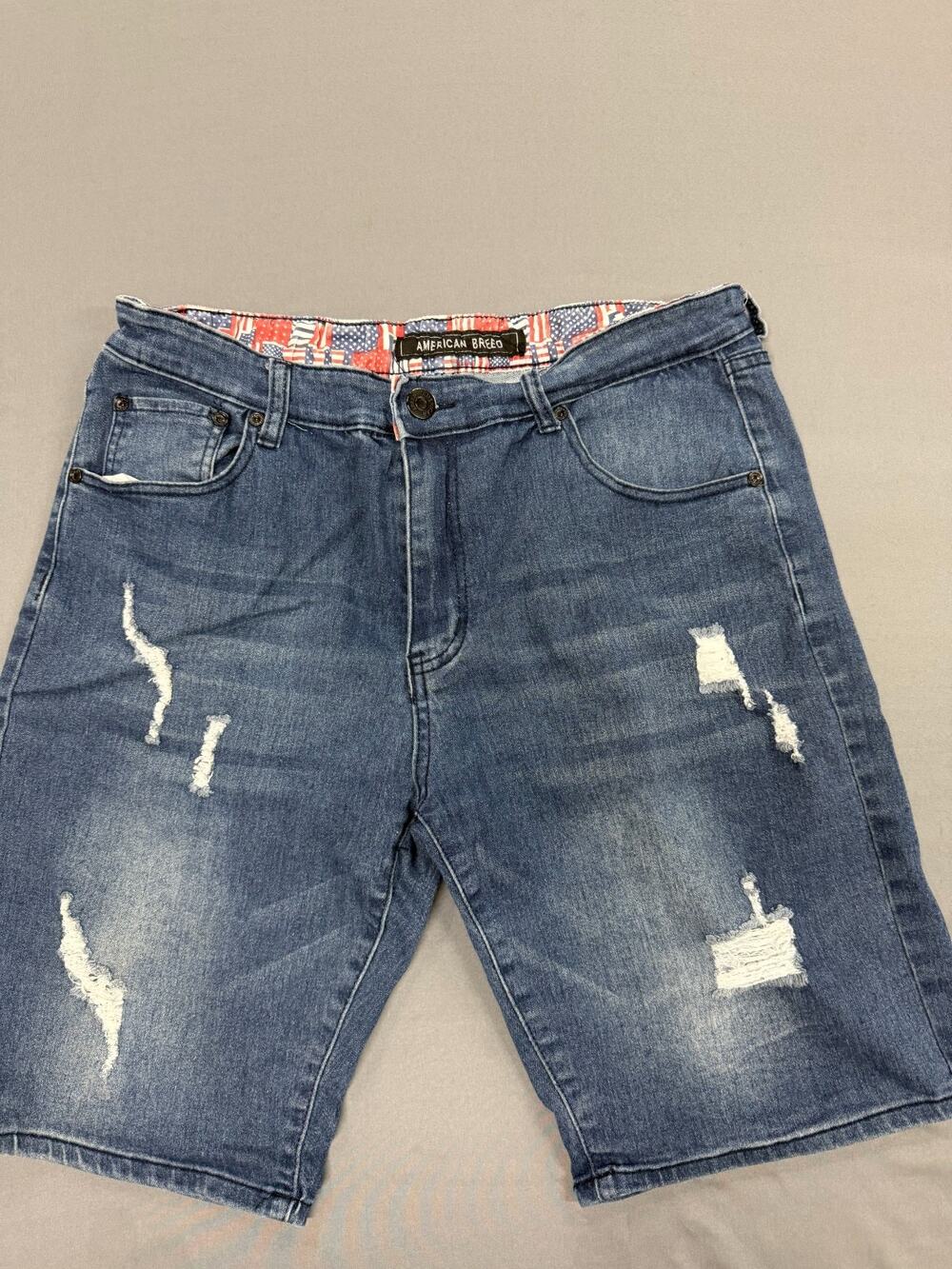 American Breed Men's Y2K Distressed Denim Jean Shorts Blue Jorts Casual Size 34